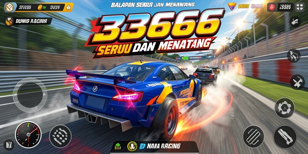 Screenshot gameplay menampilkan mobil balap di trek yang menegangkan.