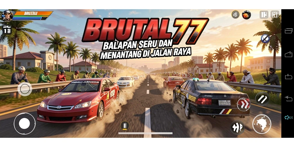 Tampilan gameplay BRUTAL77 yang menakjubkan saat balapan.
