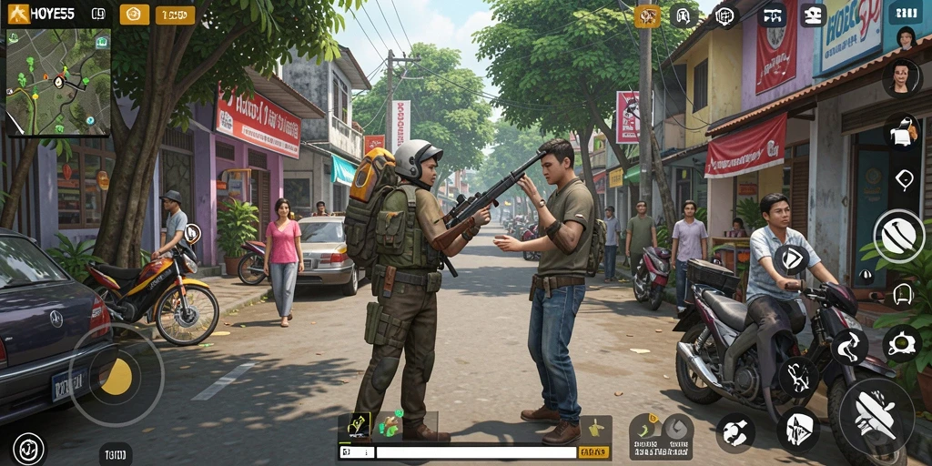 Screenshot gameplay HOYE55 menampilkan simulasi hidup yang mendalam.