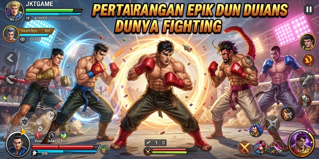 Tampilan gameplay seru dalam pertarungan JKTGAME yang intens.