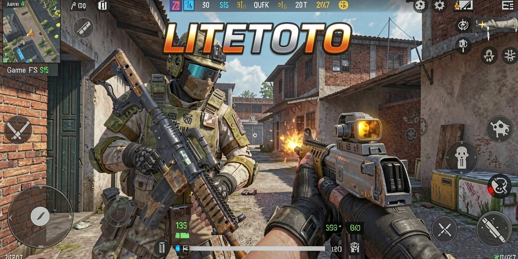 Tangkapan layar gameplay LITETOTO dengan aksi menembak yang intens.