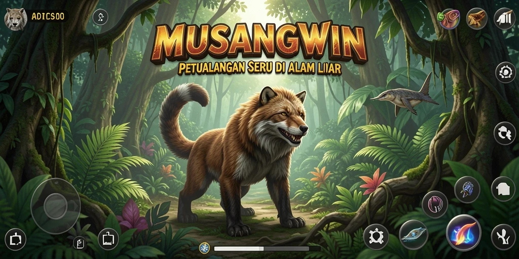 Screenshot MUSANGWIN menampilkan aksi seru dalam petualangan di alam liar.