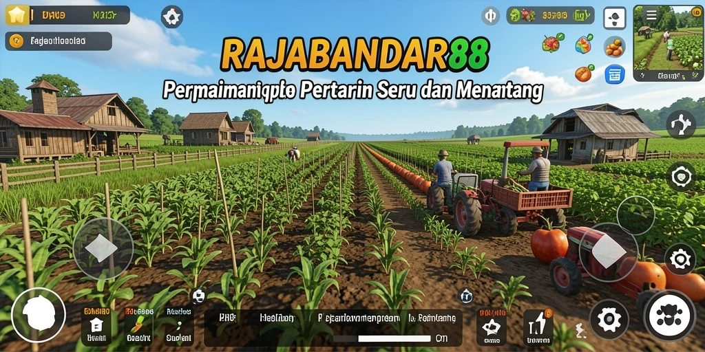 Gameplay menarik di RAJABANDAR88 dengan berbagai tanaman dan alat pertanian.